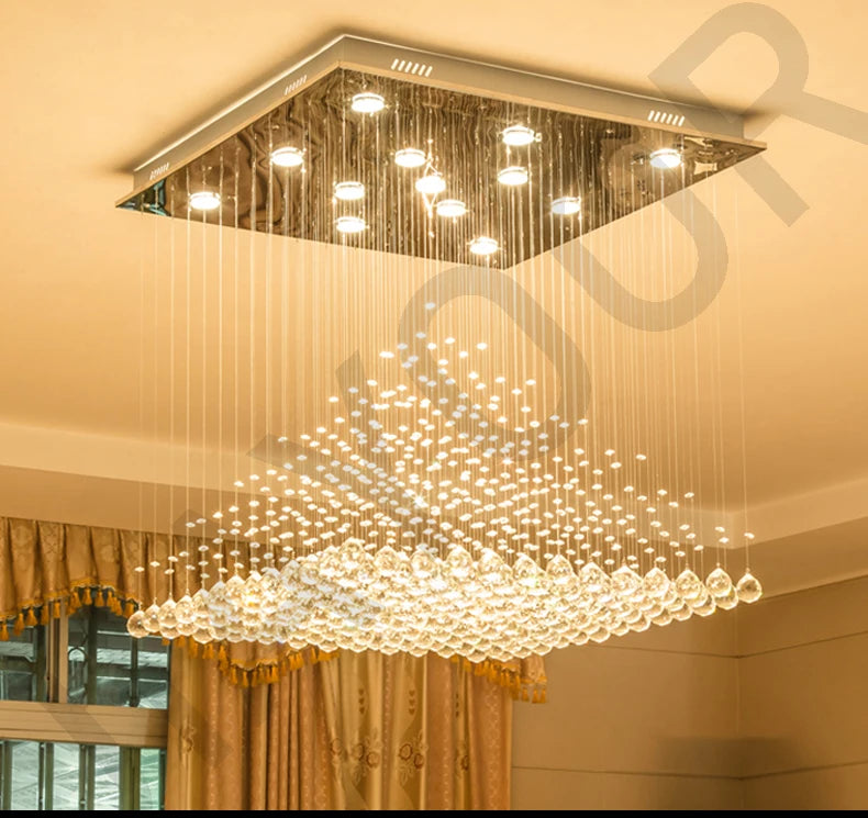 Kronleuchter K9 Kristall Pendelkugel Quadratischer Kronleuchter Beleuchtungskörper Regentropfen Vorhang Glas Kronleuchter LED-Licht