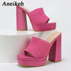Aneikeh Sexy Gestrickte Wolle Chunky Plateau Sandalen High Heels Damen Peep Toe High Heel Sommer Nude Party Kleid Pantoletten Sandalen Schuhe