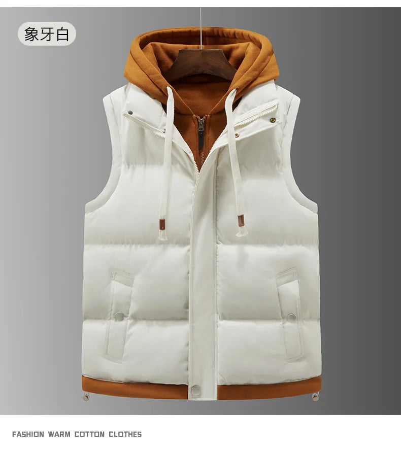 Unisex Fashion Hooded Vests Jacket Sleeveless Vest Autumn Thermal Soft Vests Casual Coats Male Cotton Men's Vest Men Thicken
