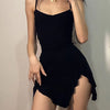 Sexy Sommer Minikleid Damen Neue Schwarze Mode Streetwear Ärmellos Rückenfrei Falten Split Kleid Elegantes Party Spaghetti-Träger A-Linien-Kleid