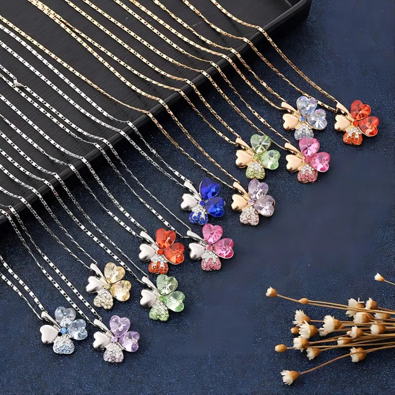 TRPOPSYN Crystal 4 Four Leaf Leaves Clover Pendant Necklaces Lover Birthday Gift Quality Fashion Jewelry Dropshipping Charm Girl