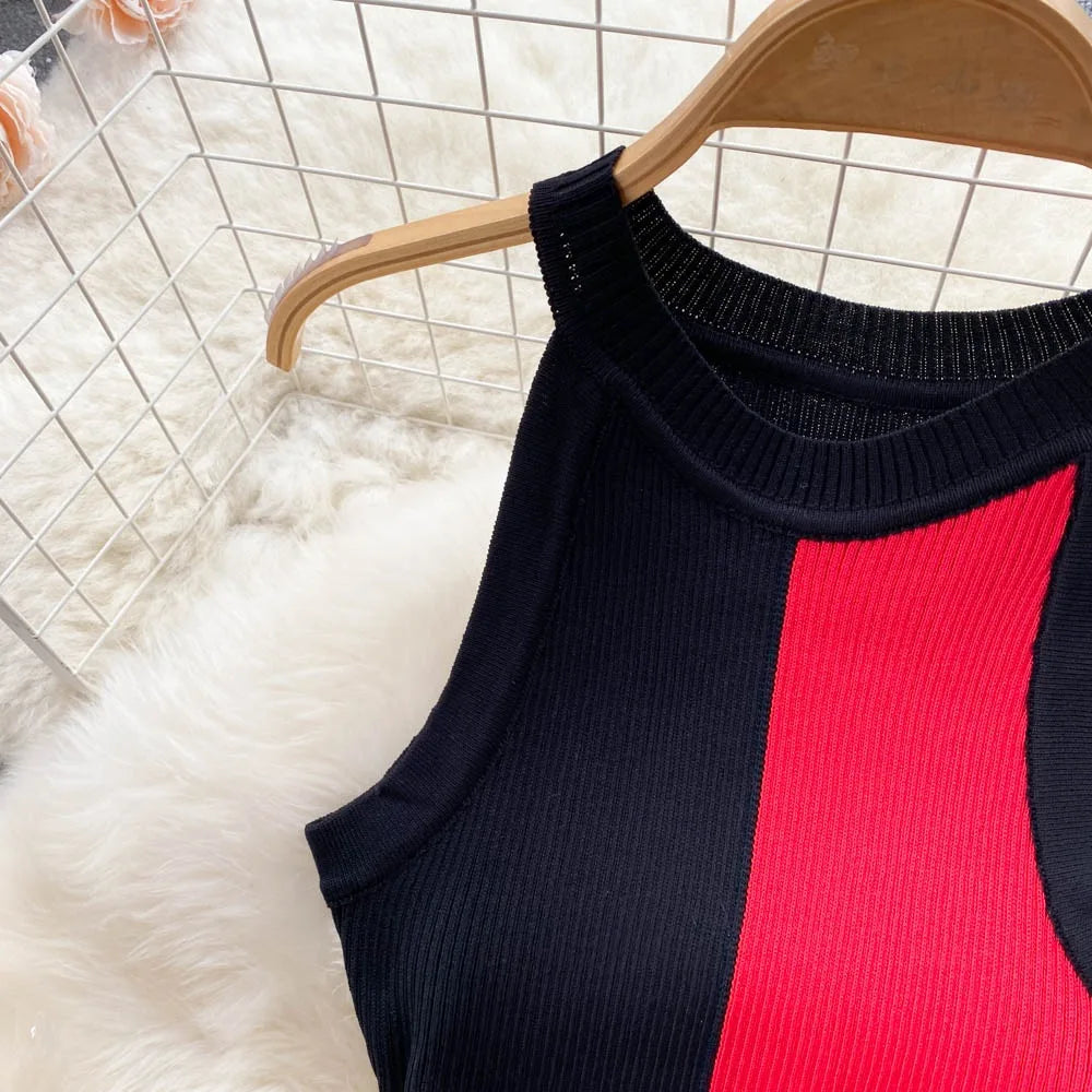 YuooMuoo Women Dress 2025 Summer Elegant Rib Knit Slim Waist Bandage Pencil Dress Office Lady Sleeveless Bodycon Sweater Dress