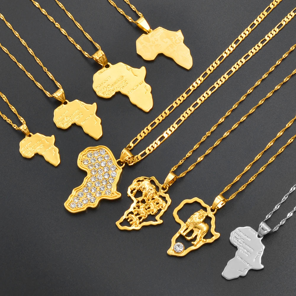 Anniyo Africa Map Pendant Necklace Women Men Silver Color/Gold Color Ethiopian Jewelry Wholesale African Hiphop Item @132106