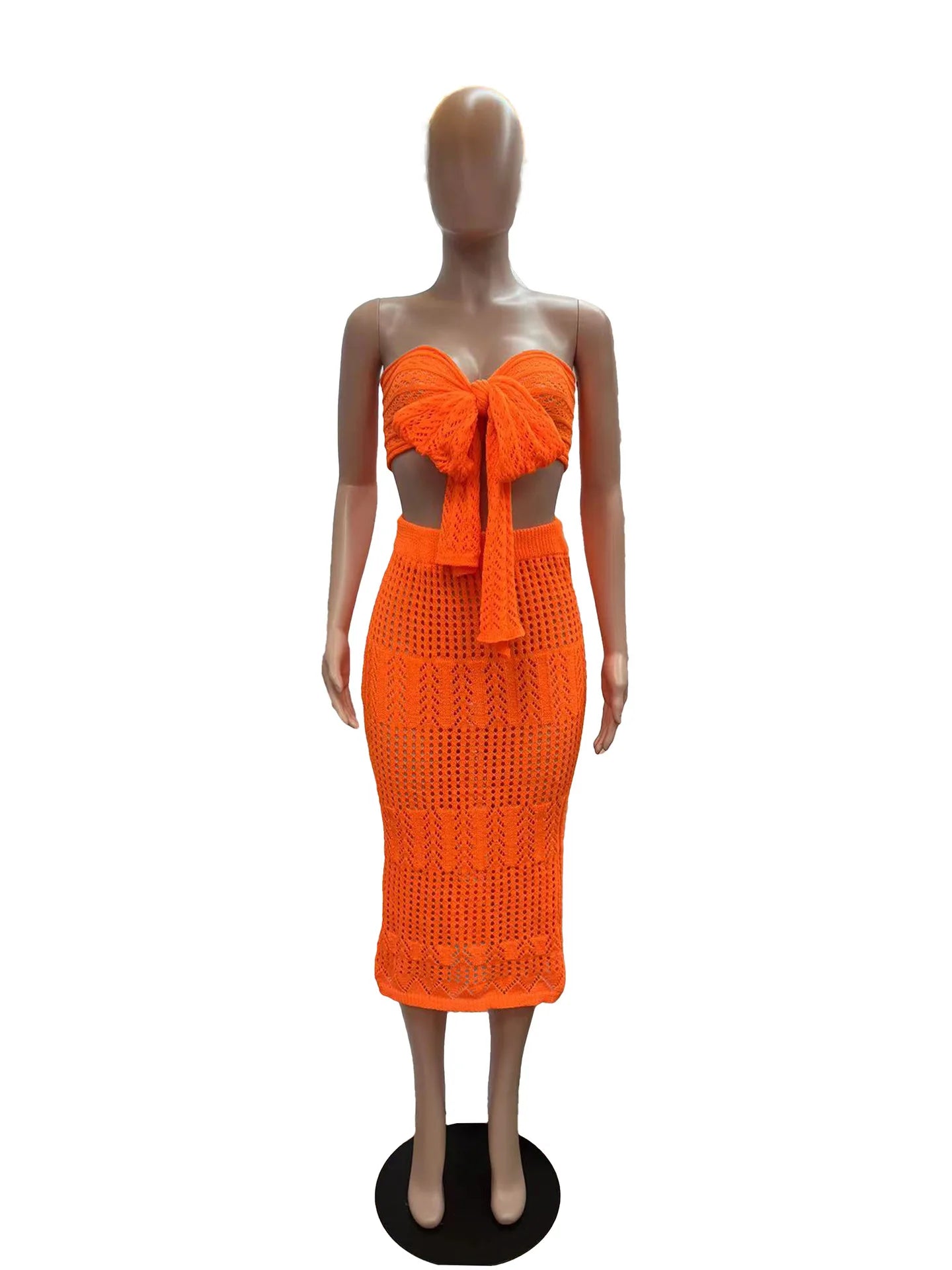 CM.YAYA Crochet Knitted Women's Sets Sleeveless Tops+ Skirts Suits 2024 Summer Two 2 Piece Set Outfit Beach Holiday Tracksuit