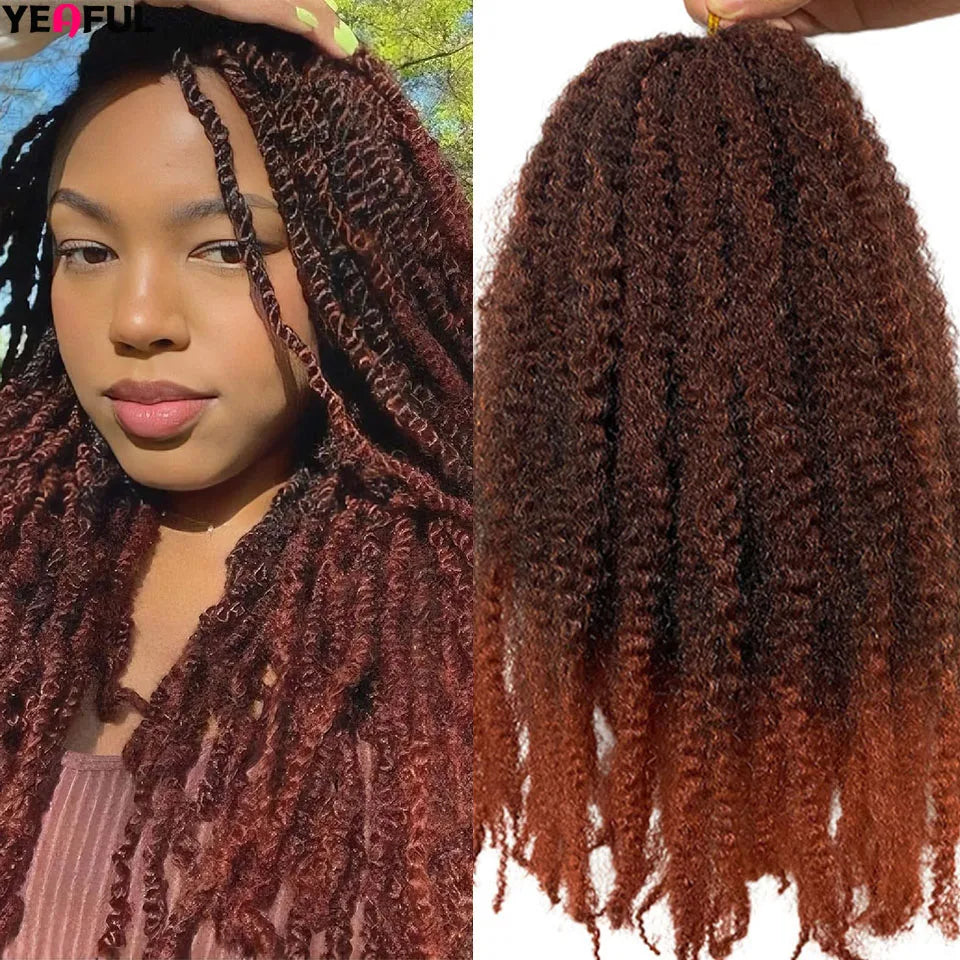 Yeaful 18 Inch Synthetic Marley Twist Braiding Hair Red Black Brown Ginger Bug Blonde #4 Pre Looped Marley Twists Crochet Hair