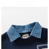 Spring Children Clothes Sweatshirt for Boys Denim Collar Fleece Pullover with Patch Pocket Casual Kids Top Long Sleeve T-shirt