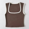 Woman Fashion Slim Solid Contrust Camis Casual Sleeveless Tanks Square Collar Crop Tops Clothing Streetwear Mujer 2024 Y2k
