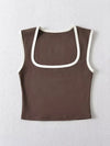 Woman Fashion Slim Solid Contrust Camis Casual Sleeveless Tanks Square Collar Crop Tops Clothing Streetwear Mujer 2024 Y2k