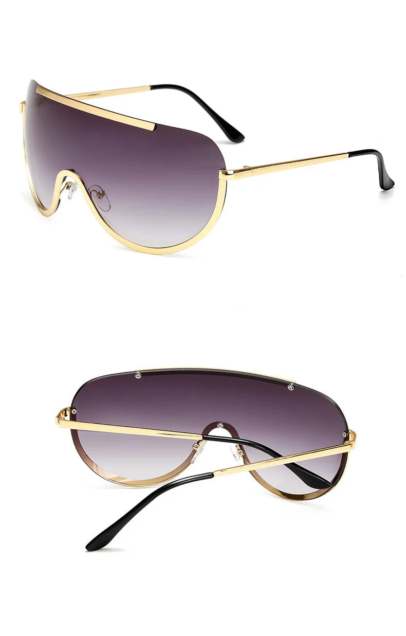 Metallische Oversized Punk Sonnenbrille Damen Semi-Randlose Schutzbrille Shield Lens Designer Große Sonnenbrille Damen Modeaccessoires