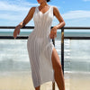 2024 Summer Ladies Vacation Hollow Out Robe Women Chic Solid Knitted Maxi Dress Fashion Sleeveless Sexy Beach Cover Up Dresses