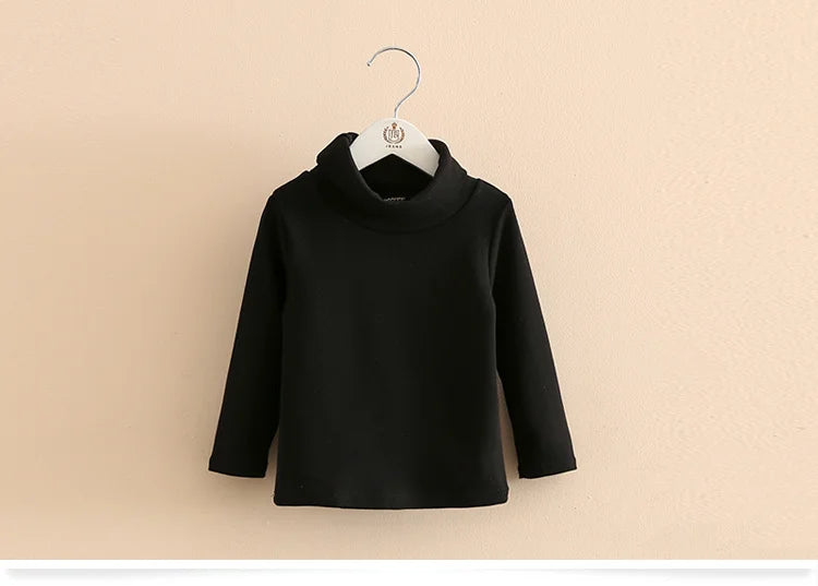 2025 Spring Autumn 2-10 Years Children'S Candy Color Sweet Long Sleeve High Neck Unisex Kids Girl Boy Basic Turtleneck T-Shirt