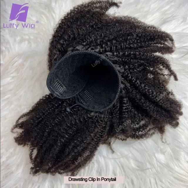 Kordelzug Pferdeschwanz Echthaar 4c Afro Kinky Curly Pferdeschwänze Echtes mongolisches Remy Haar Pferdeschwanz Clip-In Extensions Bundles 120g