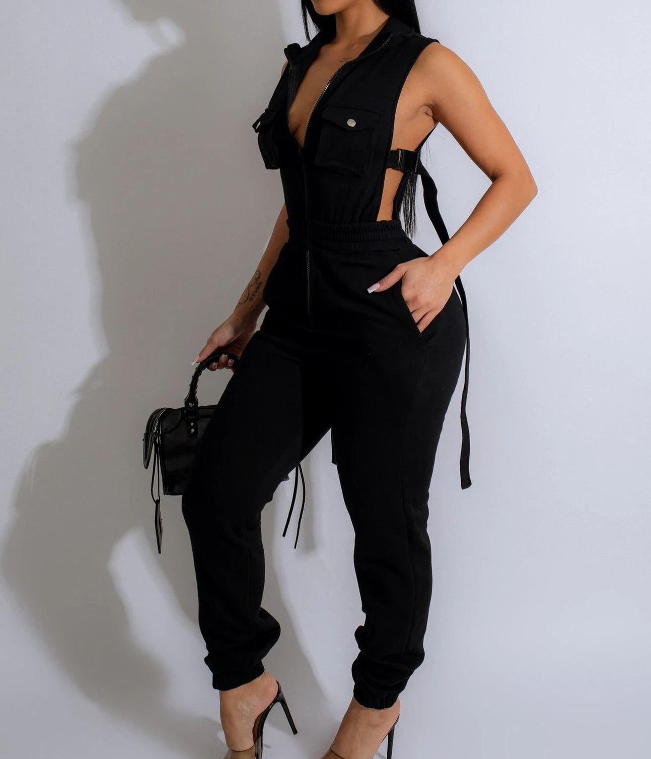 Jumpsuits für Damen 2024 Sommer Sexy Spicy Girl Seitenknopf Reißverschluss Ärmellos 4 Taschen Jumpsuit Streetwear Fashion Overalls