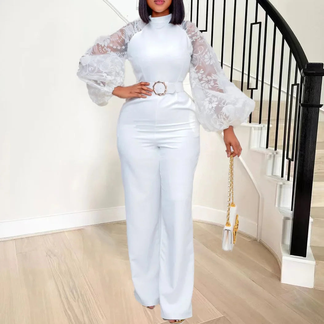 Mesh Jumpsuit Women White Overalls Party Lace Rompers New In Bodysuit One Piece Long Sleeve Summer Long Pants Y2k Spring Work