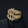 Stainless Steel Titanium Hip Hop US Dollar Money Sign Rich Bling Iced Out Punk Rings for Men Women Gift Fashion Jewelry