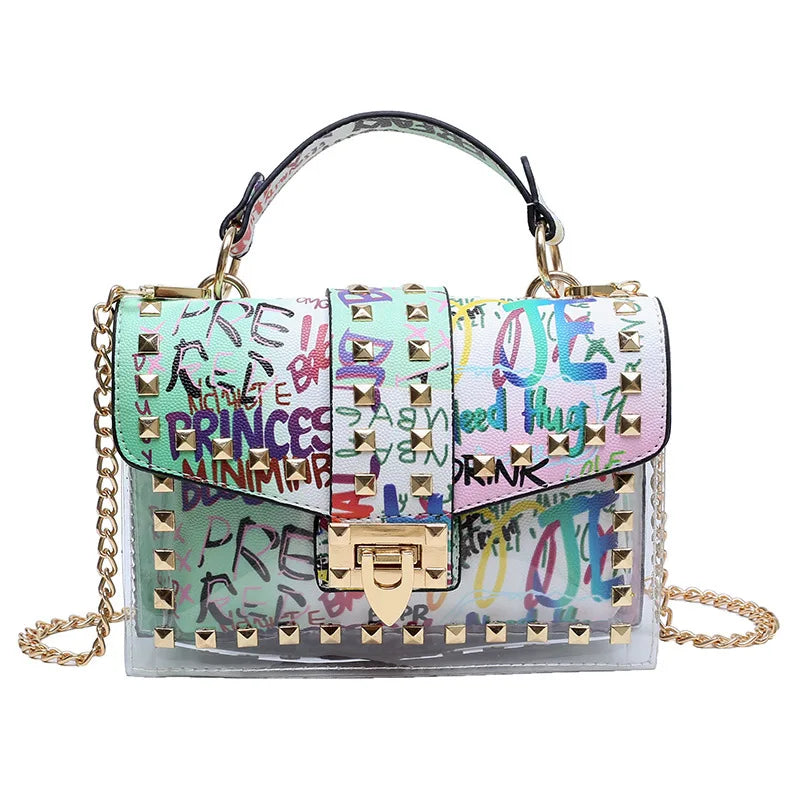 Marke Frauen Nieten Graffiti Umhängetaschen Mode Schultertasche für Damen Weibliche Luxus Designer Handtaschen 2023 Hohe Qualität