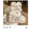 Bow Knot Short Ankle Snow Boots Women Winter Plush And Thick Insulation Waterproof PU Cotton Household Shoes Home Slipper Women