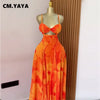 CM.YAYA Damen Blumenmuster Trägerloser Rückenfreier BH Vorne Großes Swing Maxi Langes Kleid 2025 Vintage Sexy Club Party Abendkleider