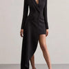 Yeezzi 2025 New Urban Female Black White High-low Notched Collar Blazer Office Ladies Fashion Buttoned Pocket Commute Outerwears