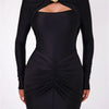 Mozision Hollow Out Long Sleeve Sexy Maxi Dress For Women Gown Autumn Winter New Metal Buckle Ruched Slit Long Dress Elegant