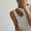 Casual white cut t shirt women round neck sleeveless korean slim t shirts women clothing 2023 summer fashion
