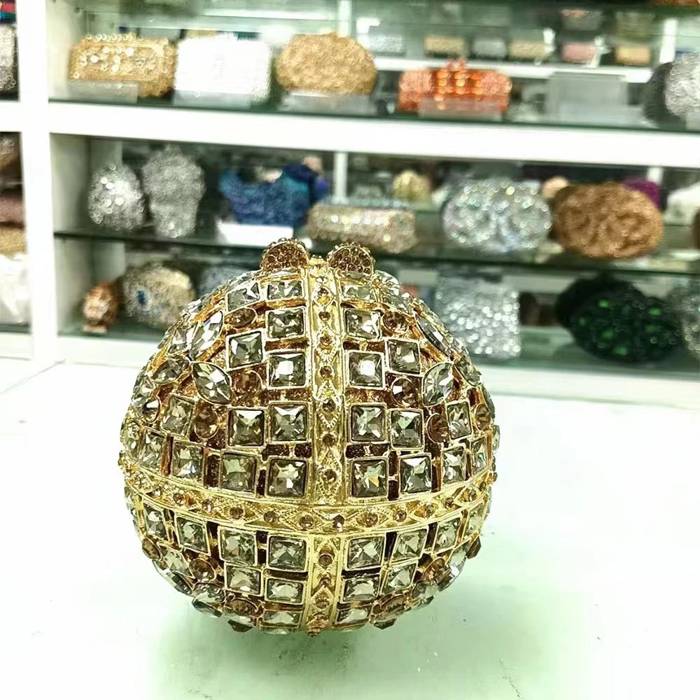 Women Multi Stones Clutch Purse Crystal Evening Bags Hard Case Metal Minaudiere Rhinestone Clutches Handbag Wedding Party Bags