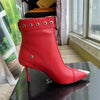 Gürtelschnalle Reißverschluss vorne Modenschau Stiefeletten Damen Herbst Winter Neu Spitz Metallverzierung Rote High Heels Ankle Boots