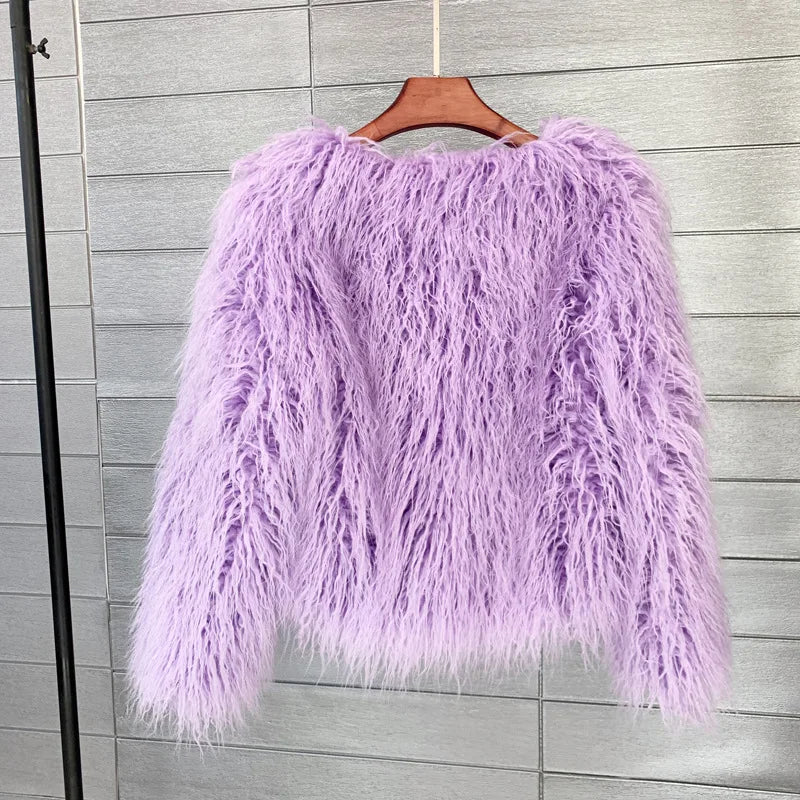 2023 Women Faux Fur Coat Autumn Winter High Quality Fluffy Short Coat Faux Fur Jacket