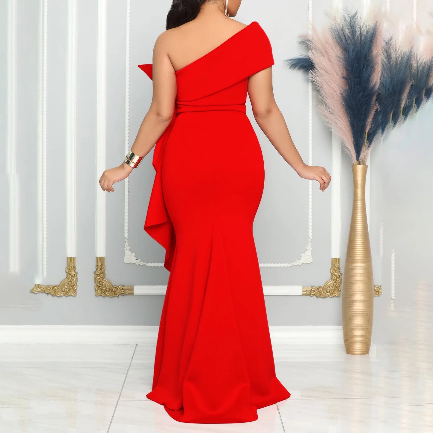Elegante Kleider für Damen, One Shoulder, ärmellos, Rüschen, Meerjungfrauen-Schnitt, bodenlang, luxuriös, für Geburtstagsfeiern, Dinner, Vestidos Mujer Kleid