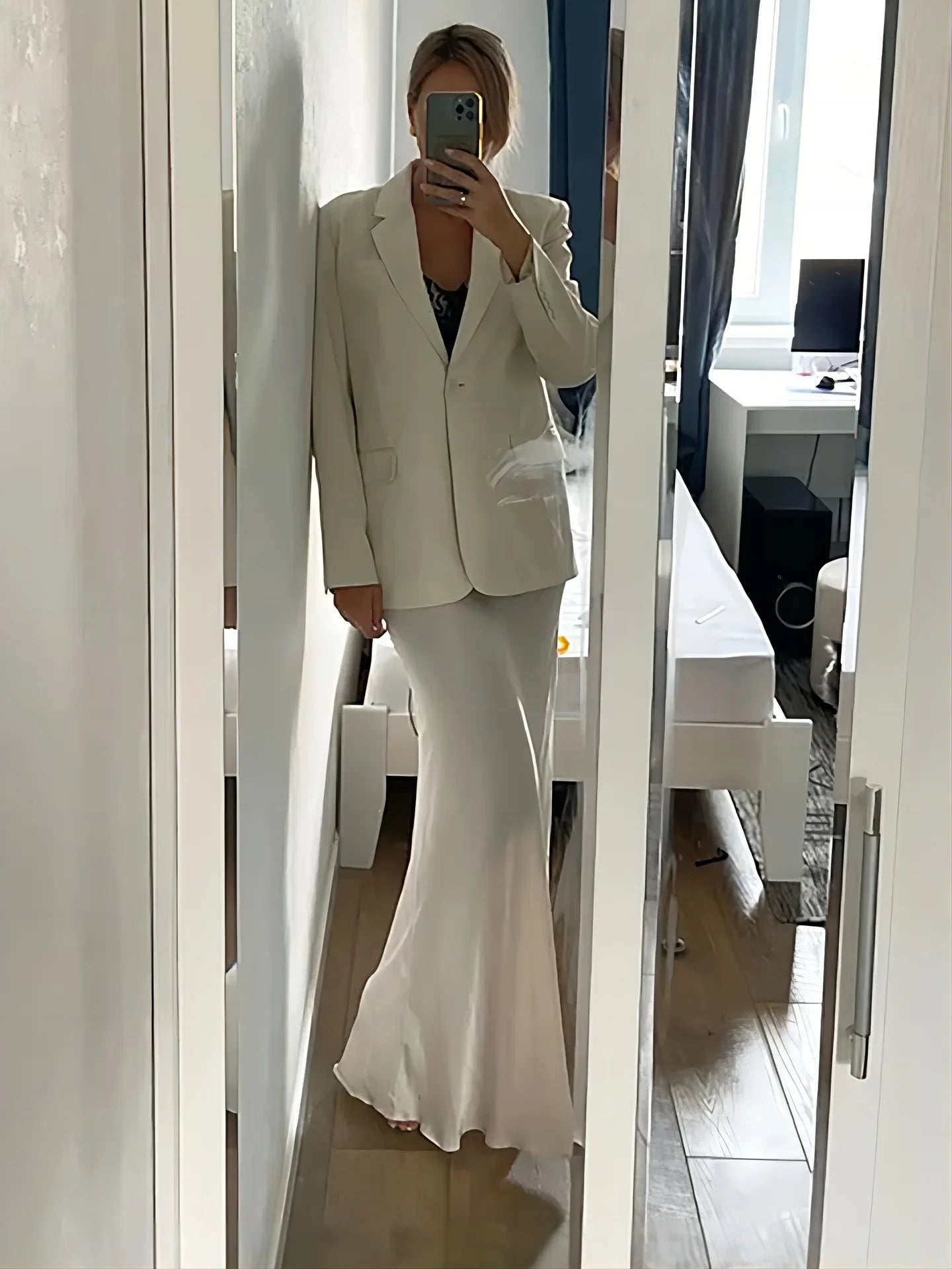 Wolfeel Freizeit Satin Damenrock Frühling Sommer Mode Locker Hoher Bund Maxi Röcke Elegant Einfacher Satin-Fischschwanzrock