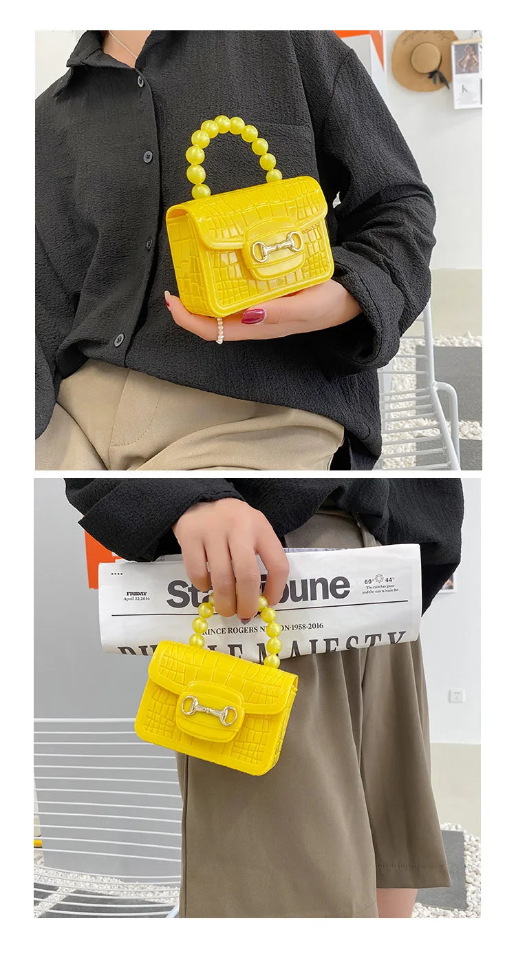 Fashion Mini Handbags PVC Crossbody Coin Purse Crocodile Pattern Pearl Handbag Plastic Small Chain Jelly Bag For Girl Wholesale