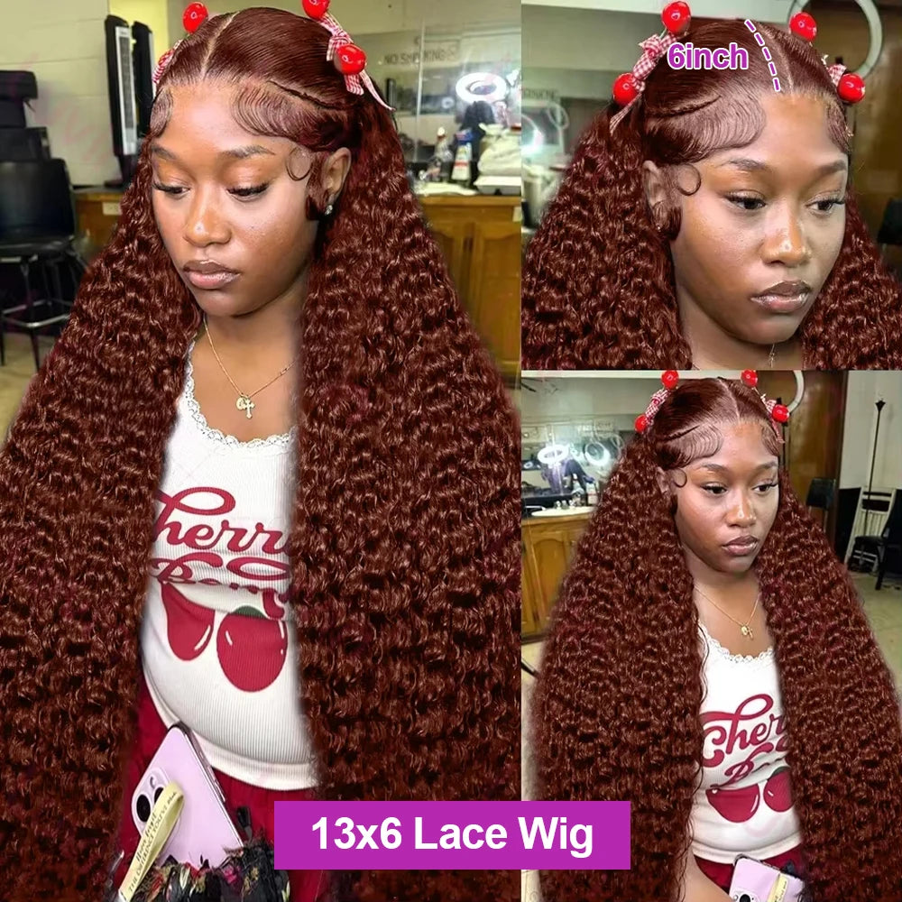 300 Density Chocolate Brown Deep Wave Lace Front Human Hair Wig 40Inch Color Hd Lace Frontal Wig For Women 13x6 Water Curly Wigs