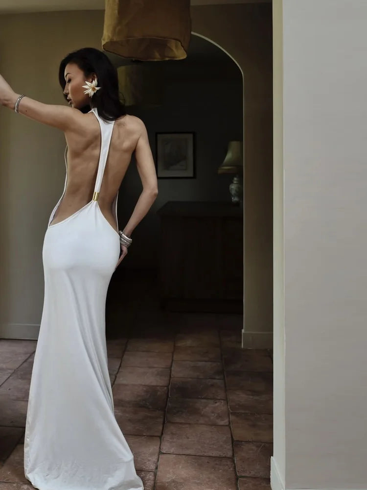 Halter Deep V Backless Long Dress Women Open Back Spaghetti Strap Elegant Party Evening Gown Summer Vacation Beach Dresses 2026