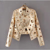 Lautaro Runway Cut Out Short Faux Leather Jacket Golden Rivet Cool Stylish Designer Clothes Women European American Fashion 2022