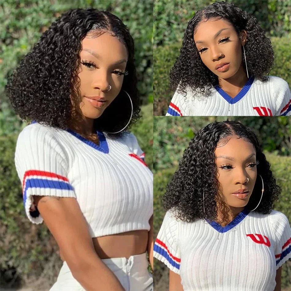 Loose Deep Wave Short Bob Human Hair Frontal Wigs Curly 13x4 4x4 Transparent Lace Front Wig 180 Density Brazilian Remy For Women