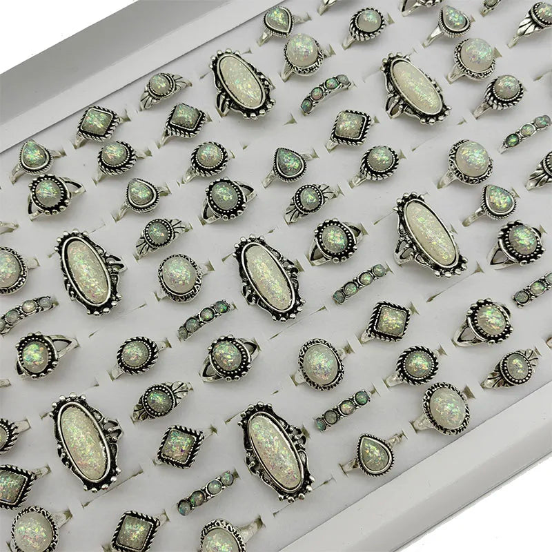 50pc/Lot Jewelry Factory In Stock Finger Rings Women Gold Antique Silver Plate Enamel Opal Crystal Snake Jewelry Party Bar Girl