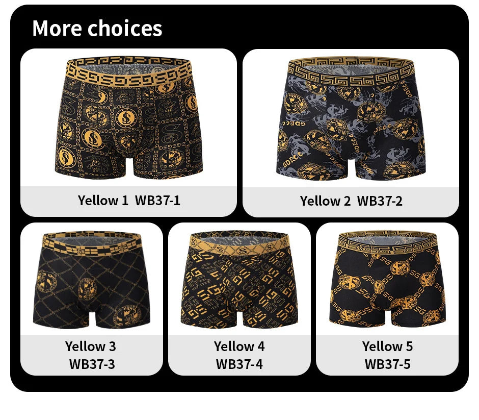 5/10er Pack Herren Boxer-Unterhosen, Schwarz Gold Bedruckt, Bequem und Vielseitig, Übergröße, Sexy, für junge Männer, Freizeit, Sport, Strandsh