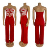 Damen-Jumpsuit 2025 Sommer Neu Temperament Modisch Sexy Ärmellos Gewebtes Band Trägerlos Rückenfrei Party Gerader Jumpsuit