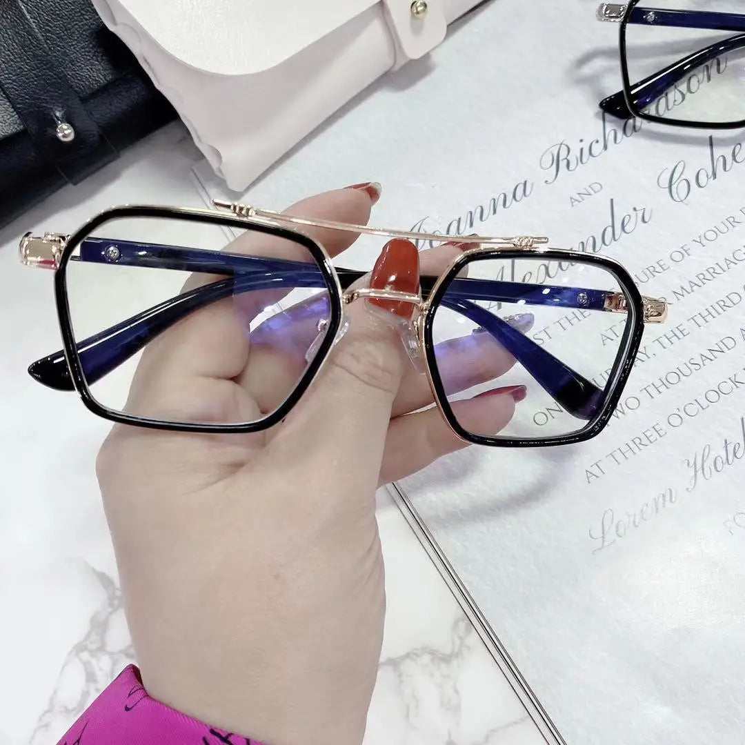NEW Double Bridge Square Anti-blue Light Glasses Women Men Vintage Transparent Computer Glasses Oversize Frame Eyeglasses