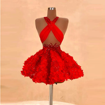 Red Short Cocktail Dresses Sexy V Neck Beads Sequins A Line Sexy Prom Dress 2025 Summer Graduation Homecoming Gowns