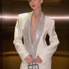 Dulzura Solid Sparkly Crystal Rhinestone Shoulder Pad Backless Suit 2024 Summer For Women Classic Prom Elegant Evening Party