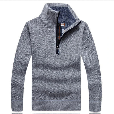 Herren Fleece Dickeres Pullover Halb-Reißverschluss Rollkragen Warmes Strickpullover Hochwertiges Herren Slim Strickwolle Pullover für den Frühling