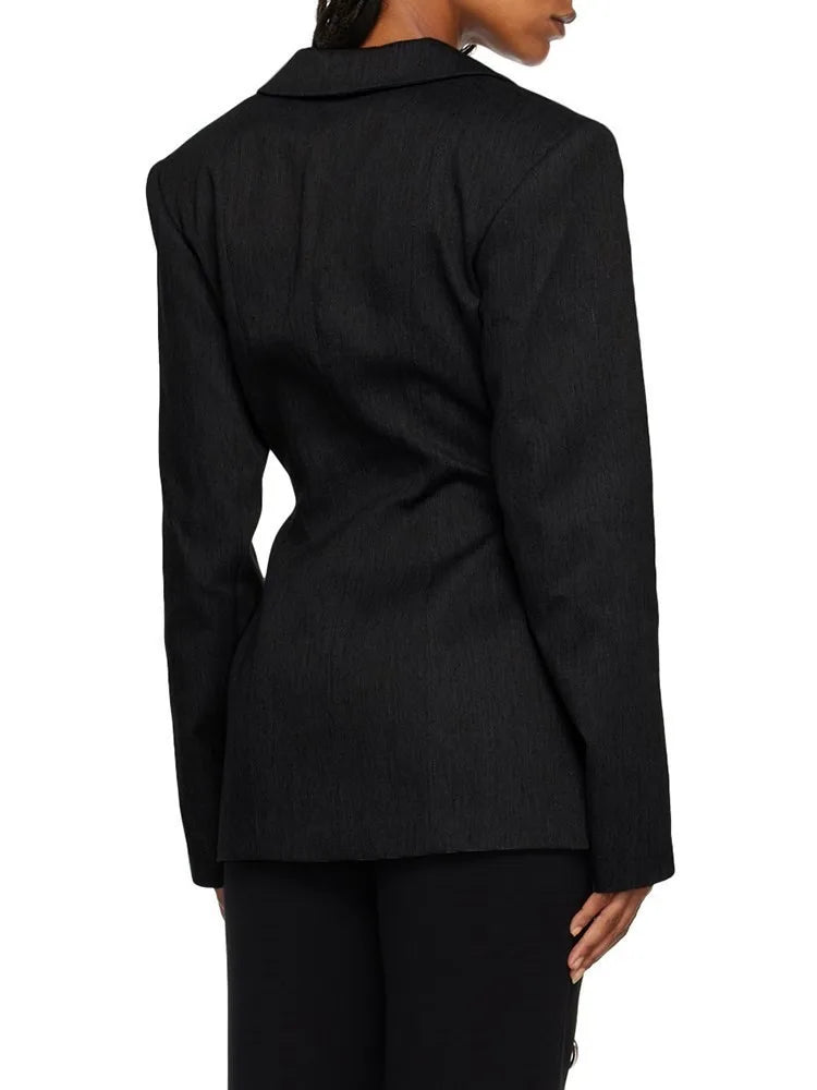 TWOTWINSTYLE Patchwork Lace Up Hohl-Blazer für Damen mit gekerbtem Kragen, langen Ärmeln, Tunika, Designer-Blazer, weibliche Mode Neu