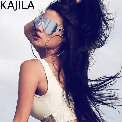 Oversized Shield Randlose Punk Sonnenbrille Damen 2024 Luxusmarke Fashion Winged Sonnenbrille Für Damen Shades Eyewear UV400