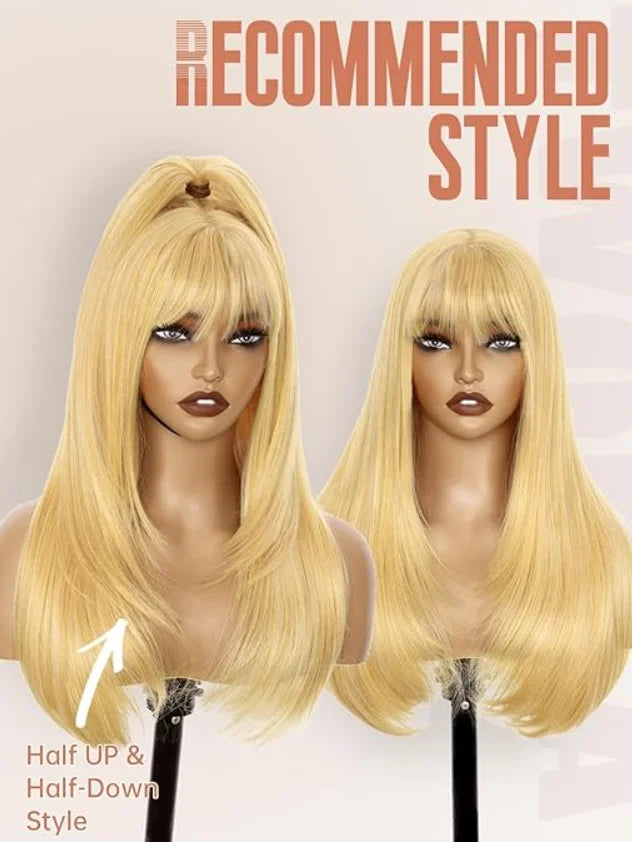 Light Brown Short Bob Layered Lace Front Wig With Bangs Straight Lace Frontal Wig 13x4 Glueless Synthetic Heat Resistant Cosplay