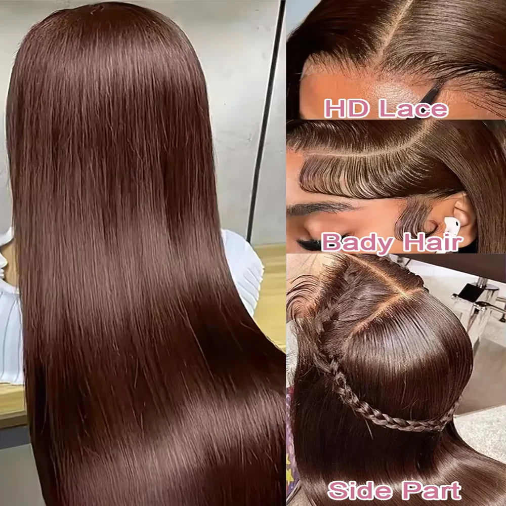 Bone Straight 13x6 Lace Frontal Wig 18-46 Inch 220 Density #4 Chocolate Brown HD Lace Front Brazilian Human Hair Wig For Women