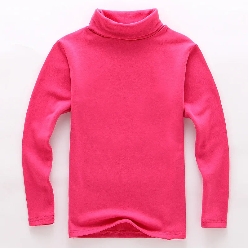 2025 Spring Autumn 2-10 Years Children'S Candy Color Sweet Long Sleeve High Neck Unisex Kids Girl Boy Basic Turtleneck T-Shirt