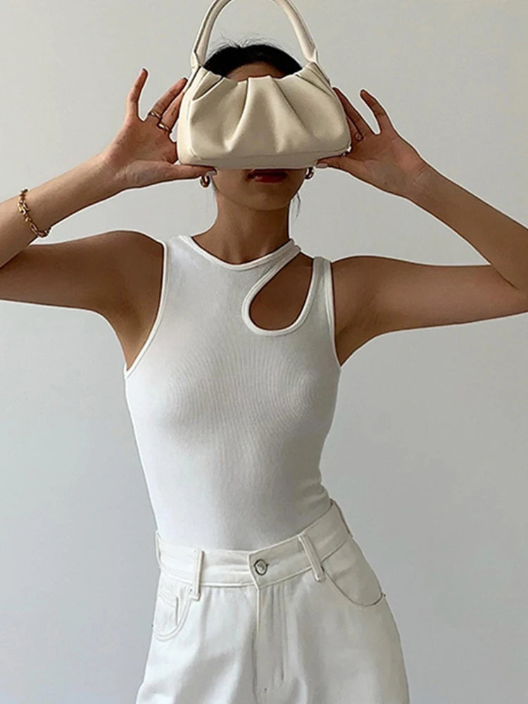 Casual white cut t shirt women round neck sleeveless korean slim t shirts women clothing 2023 summer fashion