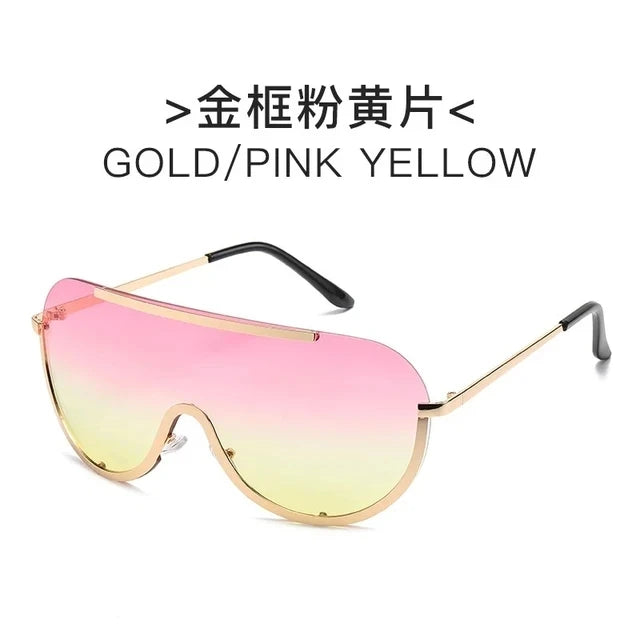 Metallische Oversized Punk Sonnenbrille Damen Semi-Randlose Schutzbrille Shield Lens Designer Große Sonnenbrille Damen Modeaccessoires