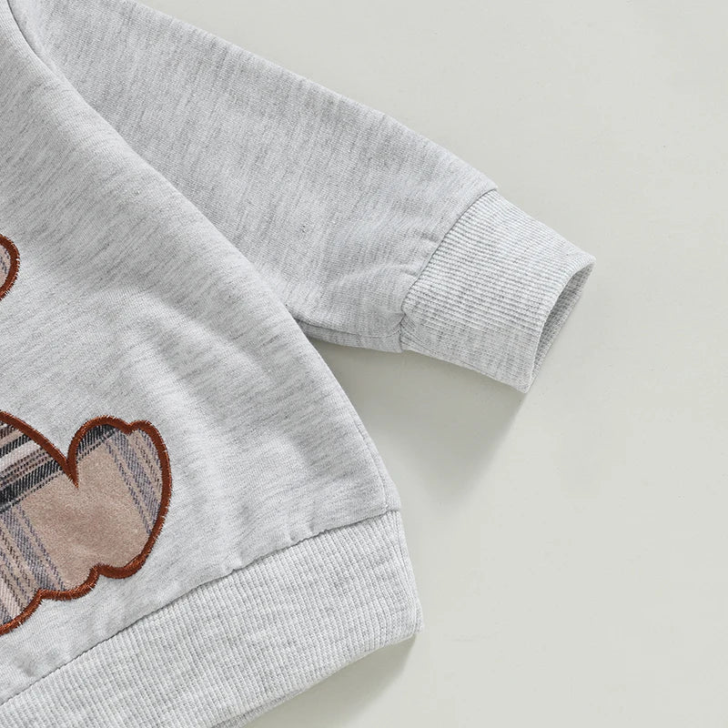 0-24M Baby Girls Autumn Clothes Newborn Toddler Long Sleeve Plaid Bear Pattern Tops Sweatshirt Pants Outfits Tracksuits